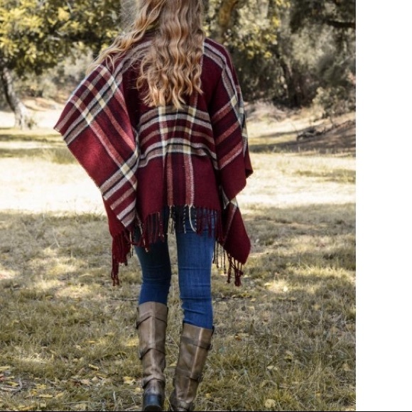 Plaid Ruana Shawl Wrap Scarf Tassel comfy - Picture 6 of 8